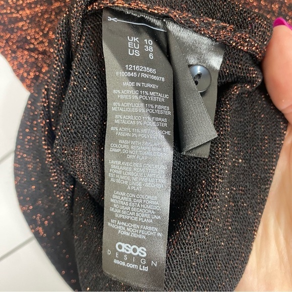 ASOS Metallic Orange Black Long Sleeve Top - Picture 5 of 5